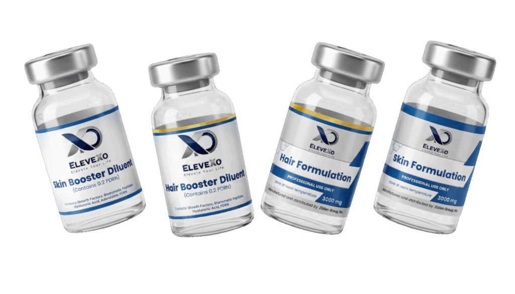 Injection vials with regenerative formulations for skin and hair health science concept