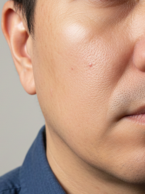 Clear and smooth male skin appearance